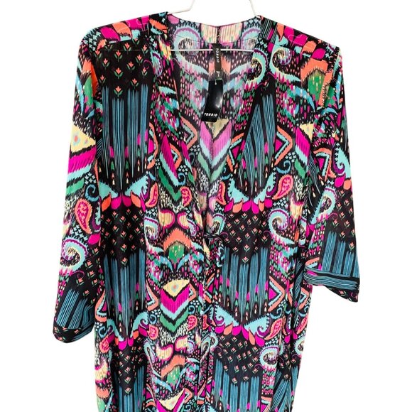 NWT Torrid Elbow Sleeves Multi Ikat Maxi Kimono Size 2X Swim Cover Up - Picture 8 of 9